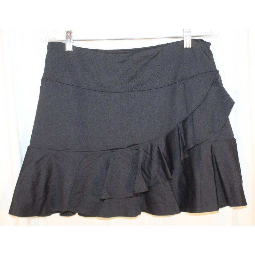 NEW Denise Cronwall MEDIUM Vespa Midi Flounce Ruffle Wrap Skort 15" BLACK - Picture 4 of 5